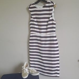Banana Republic White and Navy Striped Sleeveless Sheath Dress